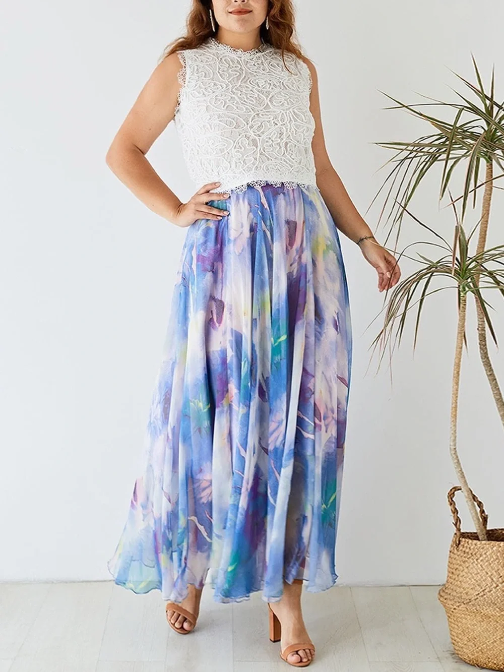 ChicWish Dancing Watercolor Chiffon Flowy Boho Floral Maxi Skirt In Violet XS/S